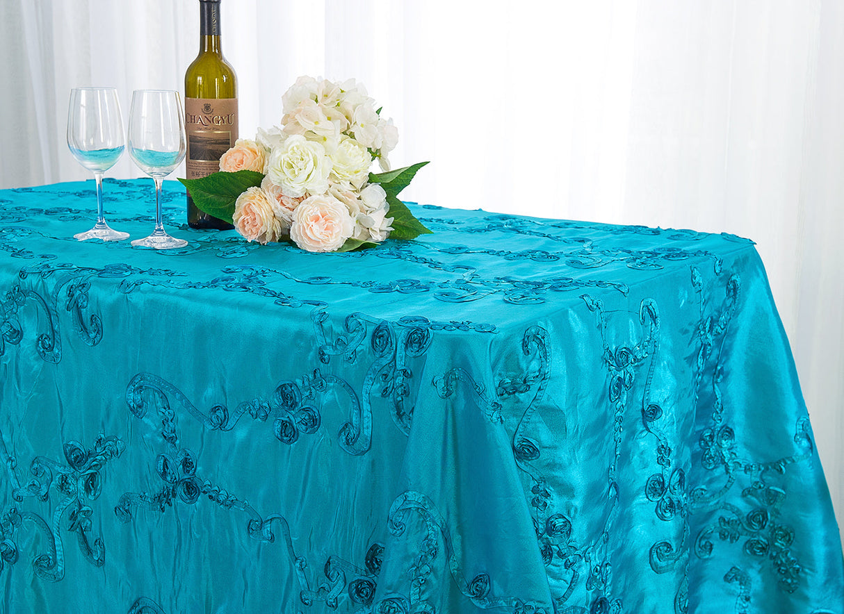 Rectangular Ribbon Taffeta Tablecloth 90x156 Turquoise