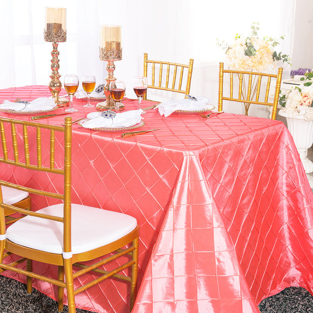 Rectangular Pintuck Taffeta Tablecloth 90x156 Coral