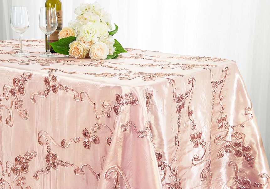 Ribbon Taffeta Rectangular Tablecloth 90x156 Blush Pink/Rose Gold