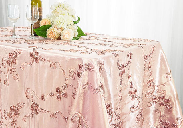 Ribbon Taffeta Rectangular Tablecloth 90x156 Blush Pink/Rose Gold