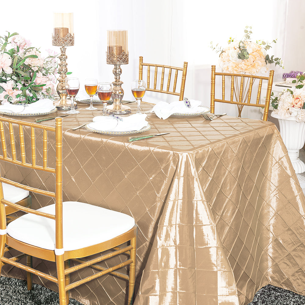 Rectangular Pintuck Taffeta Tablecloth 90x156 Champagne