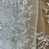 1 Yard Corded Bridal Lace Fabric Embroidered on 100% Polyester Net Mesh, 52" Wide