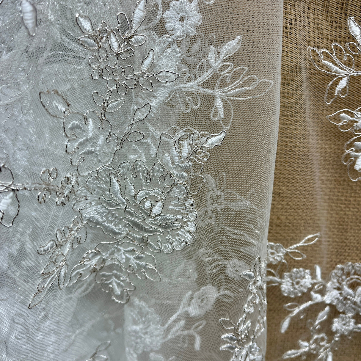 Embroidered Bridal Lace Ivory Silver