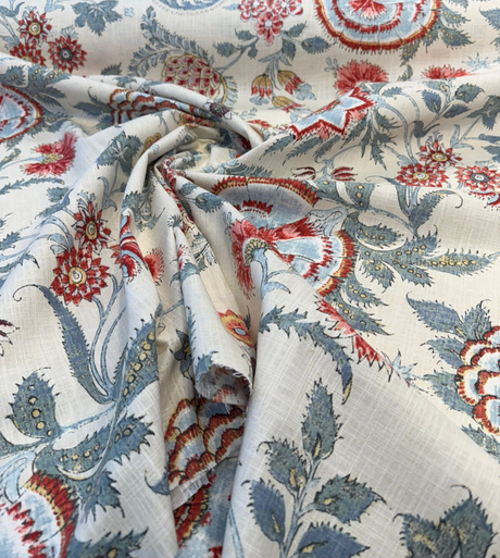 Paloma Jaipur Cotton Fabric - Floral Paisley, Red, Soft Blue, Ivory, Sage Green, 54" Width (1 Yard)