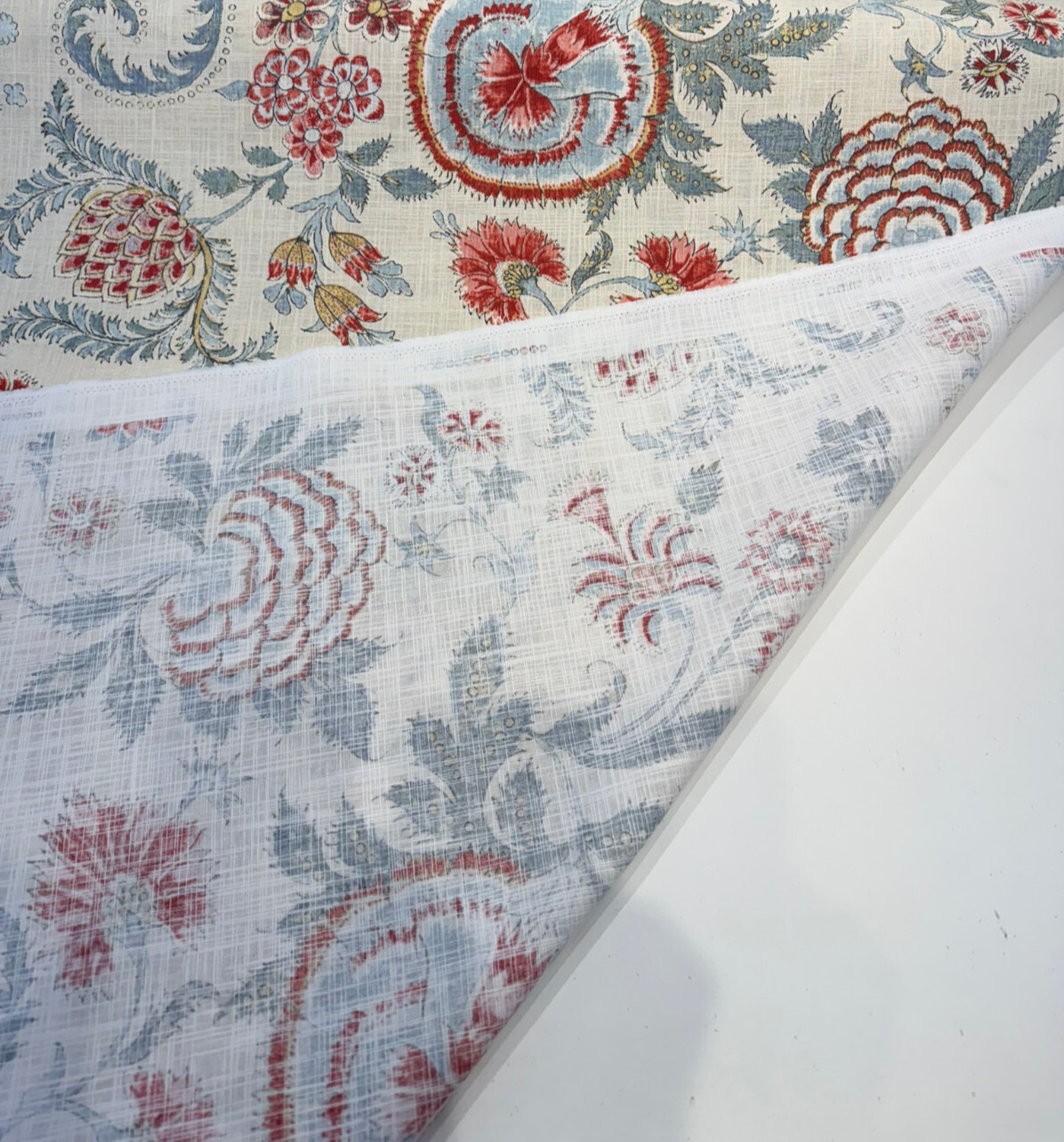 Paloma Jaipur Cotton Fabric - Floral Paisley, Red, Soft Blue, Ivory, Sage Green, 54" Width (1 Yard)