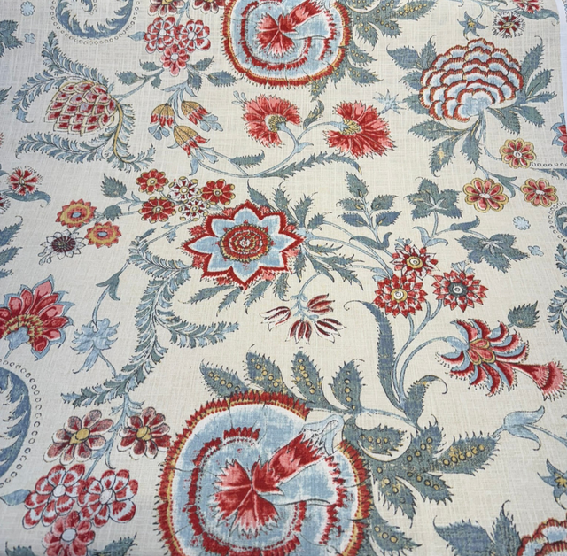 Paloma Jaipur Cotton Fabric - Floral Paisley, Red, Soft Blue, Ivory, Sage Green, 54" Width (1 Yard)