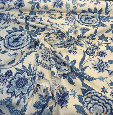 Paloma Aegean Cotton Fabric - Blue Floral Paisley, 54" Width (1 Yard)