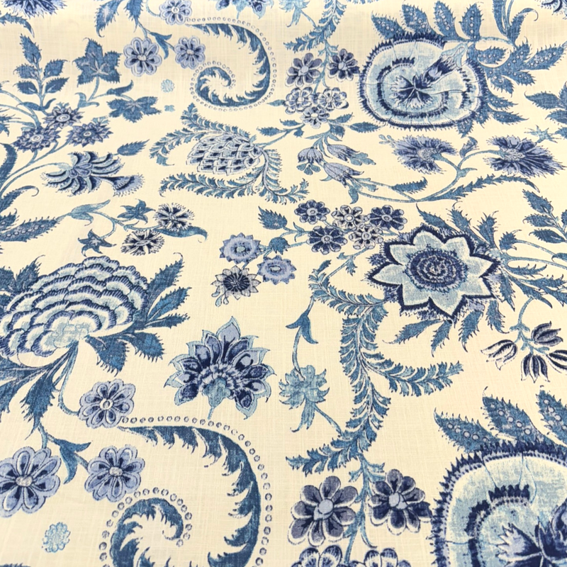 Paloma Aegean Cotton Fabric - Blue Floral Paisley, 54" Width (1 Yard)