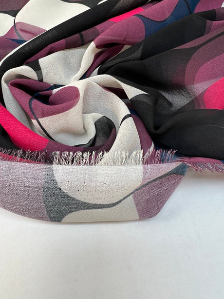 Polyester Chiffon Crepe Black Purple Printed