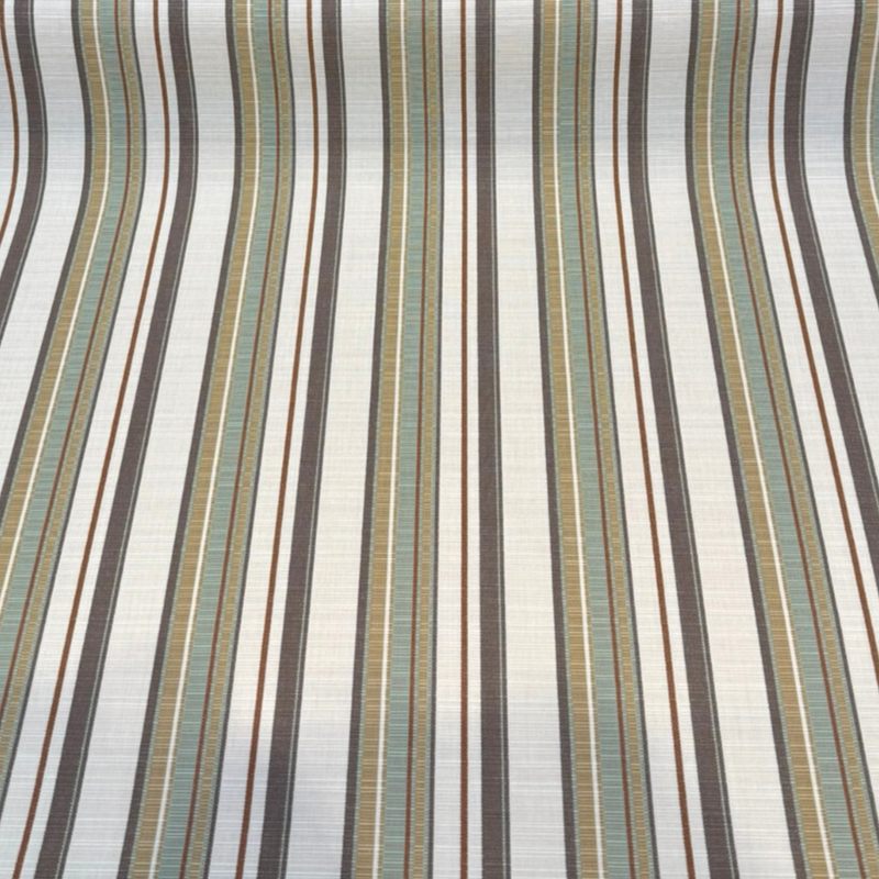 Sunbrella Stripe Carnegie Willow Solution-Dyed Acrylic Fabric - Brown, Gold, Green, Ivory Stripe, 54" Width (1 Yard)