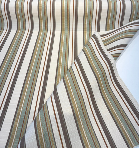 Sunbrella Stripe Carnegie Willow Solution-Dyed Acrylic Fabric - Brown, Gold, Green, Ivory Stripe, 54" Width (1 Yard)
