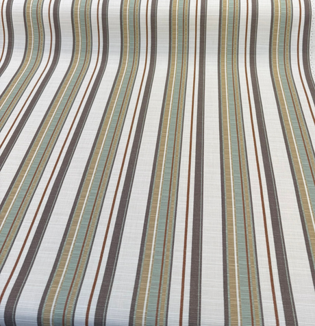 Sunbrella Stripe Carnegie Willow Solution-Dyed Acrylic Fabric - Brown, Gold, Green, Ivory Stripe, 54" Width (1 Yard)