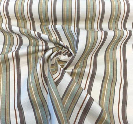 Sunbrella Stripe Carnegie Willow Solution-Dyed Acrylic Fabric - Brown, Gold, Green, Ivory Stripe, 54" Width (1 Yard)