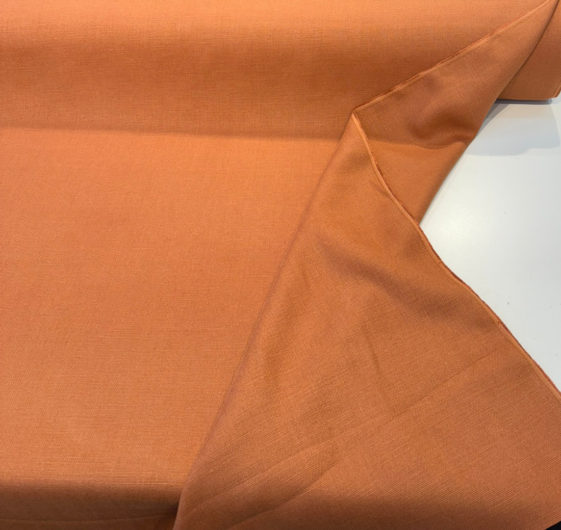 Libeco Belgian Tailored Linen Sanfor Airo Orange Dahlia Fabric - Orange Dahlia, 54-56" Width (1 Yard)