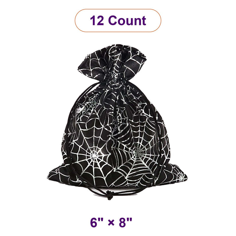 Spider Web Fabric Bags 6 '' x 8 '' Black / Silver Satin Color 12 EACH / PACKAGE