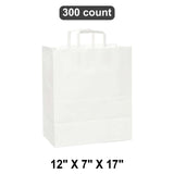 Versatile White Paper Bags with Flat Handles 12" x 7" x 17"