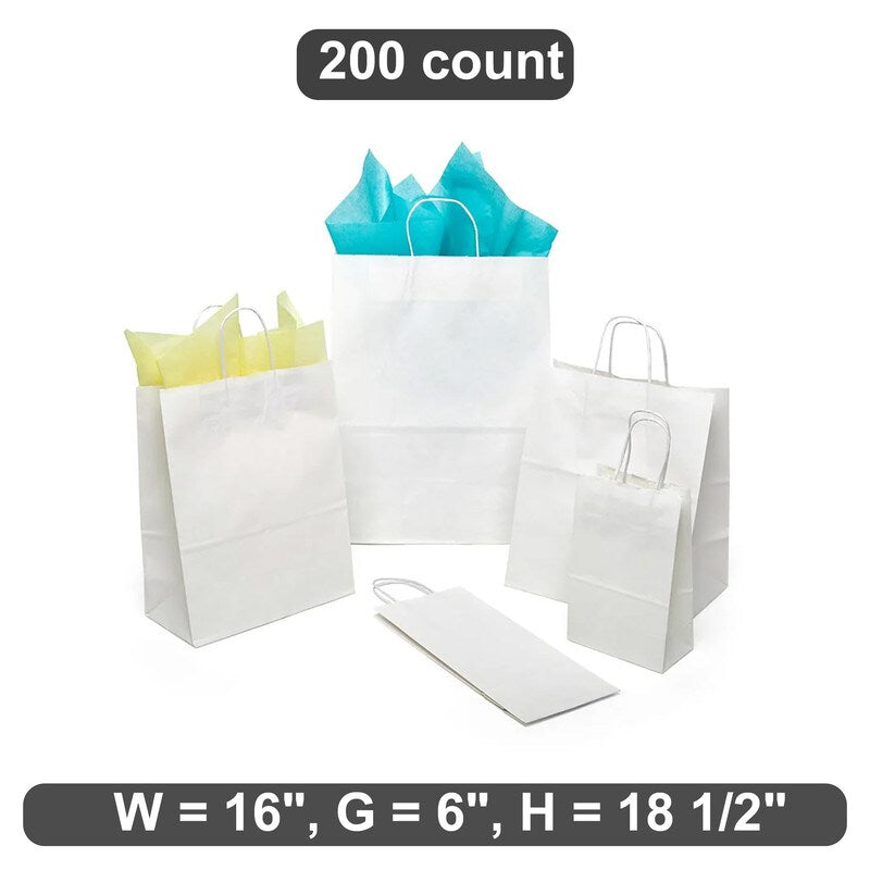 Roomy Plain White Kraft Shopping Bag 16" x 6" x 18 1/2"