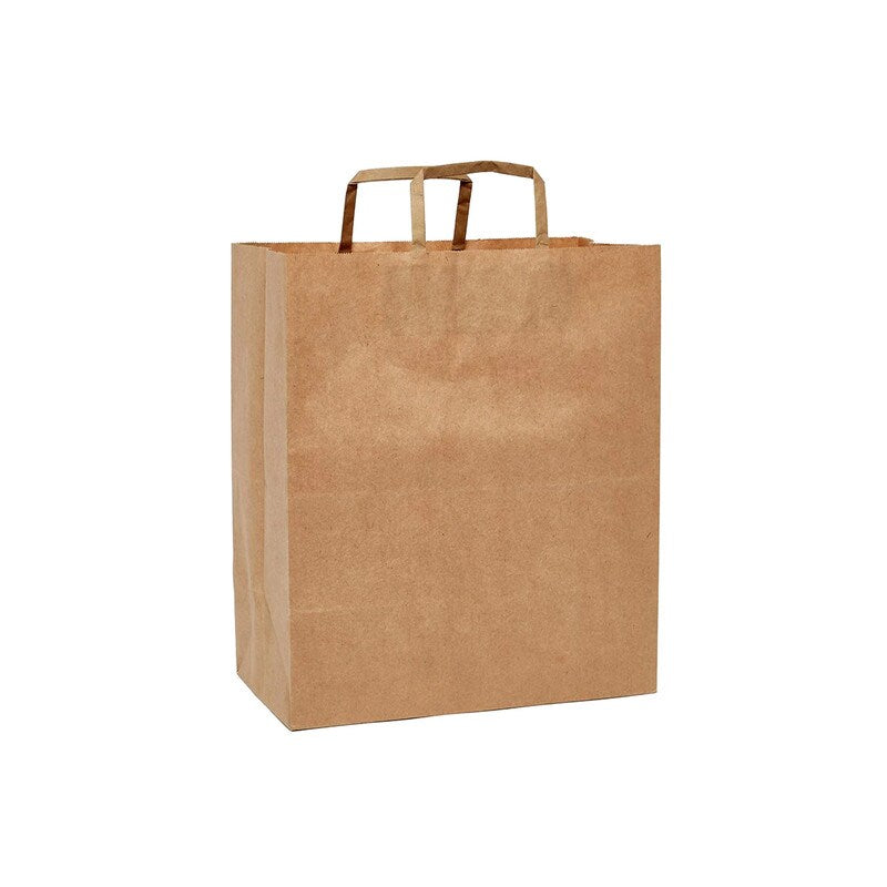 Kraft Paper Grocery Bags with Flat Handles 12" x 7" x 12"