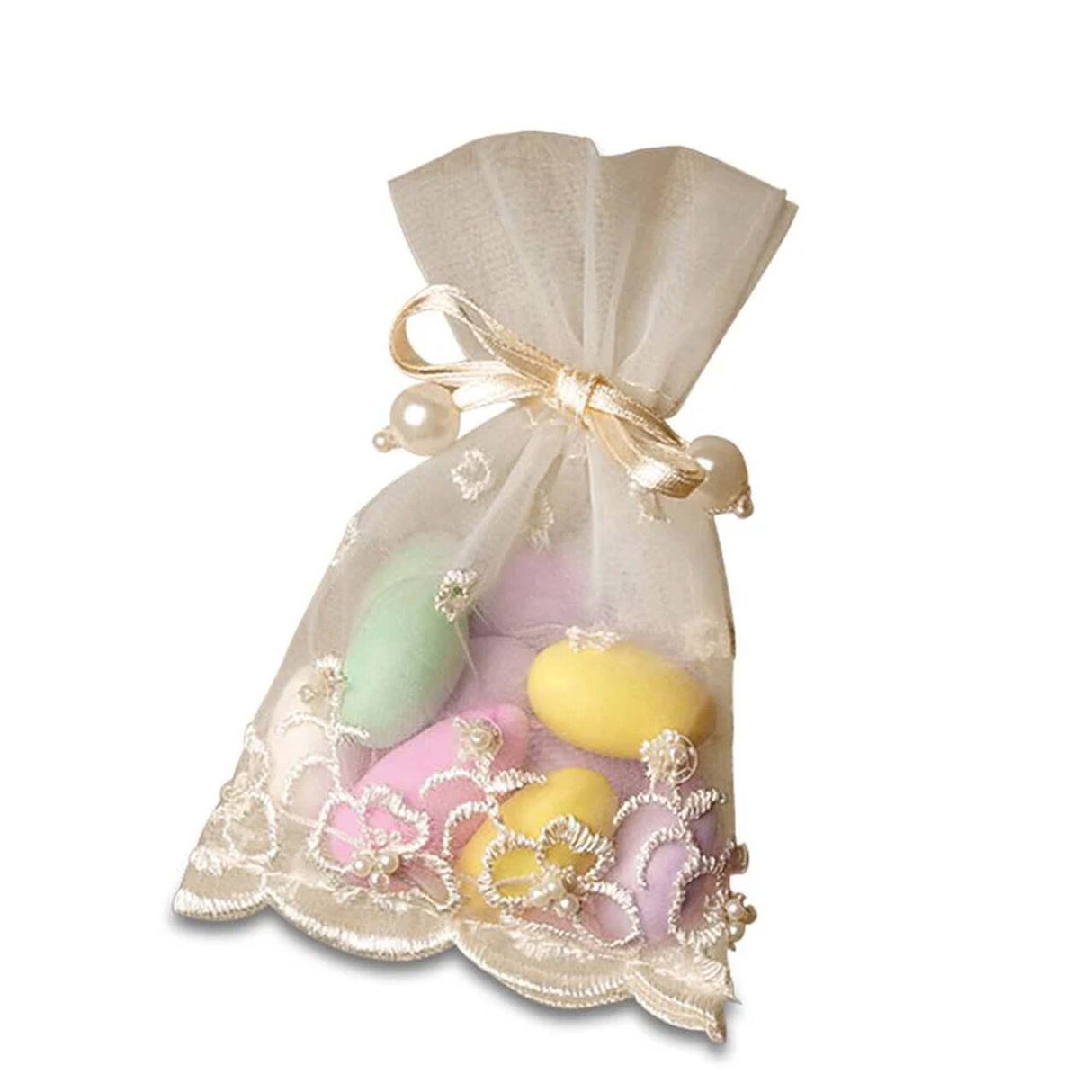 Elegant Embroidered Pearl Organza Bag 3" x 5"