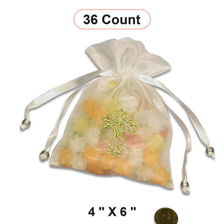 Golden Cross Embroidered Organza Bags 4'' x 6'' Favors