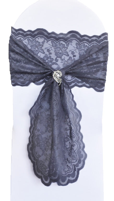 Lace Chair Sash Sample 9x108 Pewter/Charcoal