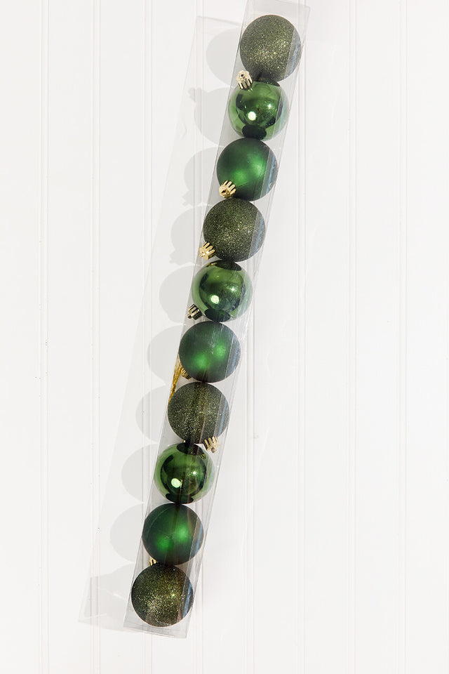 Pine Green Boxed Shatterproof Ornaments