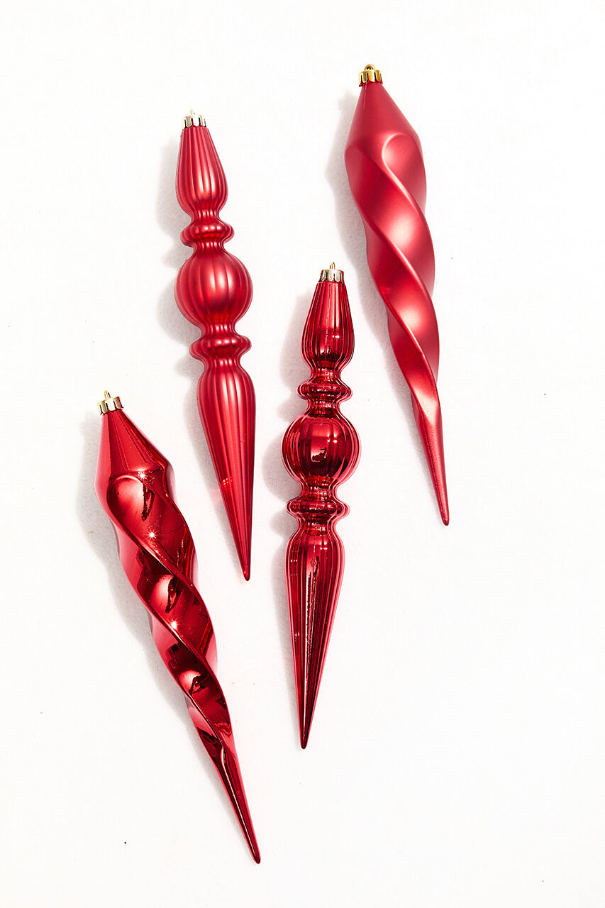 12" Red Finial Boxed - Set of 4