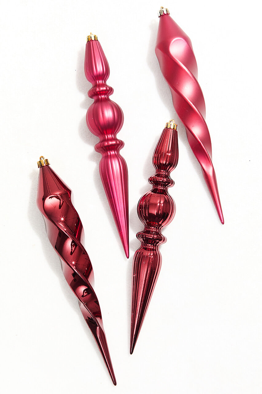 12" Burgundy Finial Boxed - Set of 4