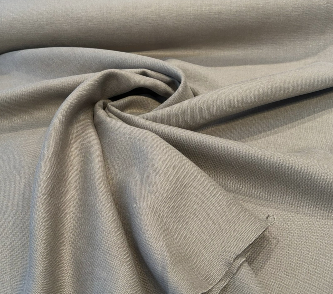 Libeco Belgian Tailored Linen Sanfor Airo Khaki Linen Fabric - Khaki, 54-56" Width (1 Yard)