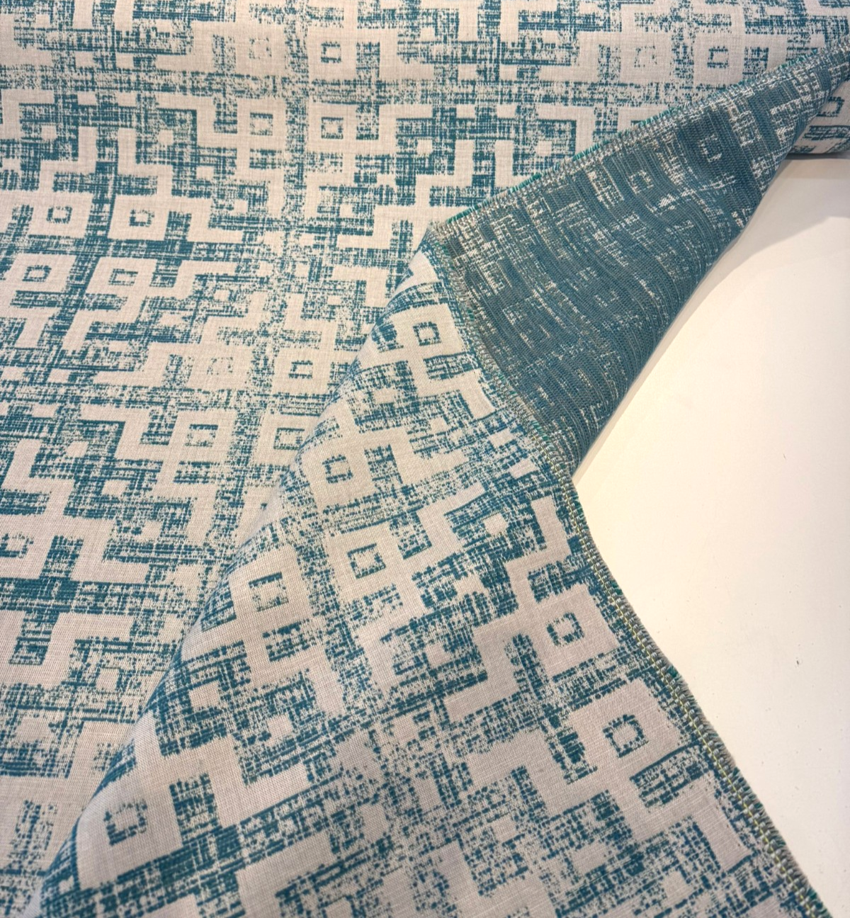 Sunbrella Merchant Lagoon Acrylic Fabric - Distressed Geometric, Lagoon Blue/Ivory, 54" Width (1 Yard)