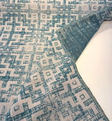 Sunbrella Merchant Lagoon Acrylic Fabric - Distressed Geometric, Lagoon Blue/Ivory, 54" Width (1 Yard)