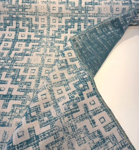 Sunbrella Merchant Lagoon Acrylic Fabric - Distressed Geometric, Lagoon Blue/Ivory, 54" Width (1 Yard)