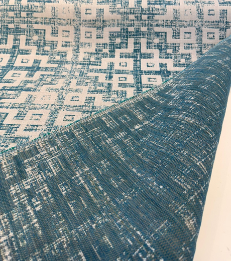 Sunbrella Merchant Lagoon Acrylic Fabric - Distressed Geometric, Lagoon Blue/Ivory, 54" Width (1 Yard)