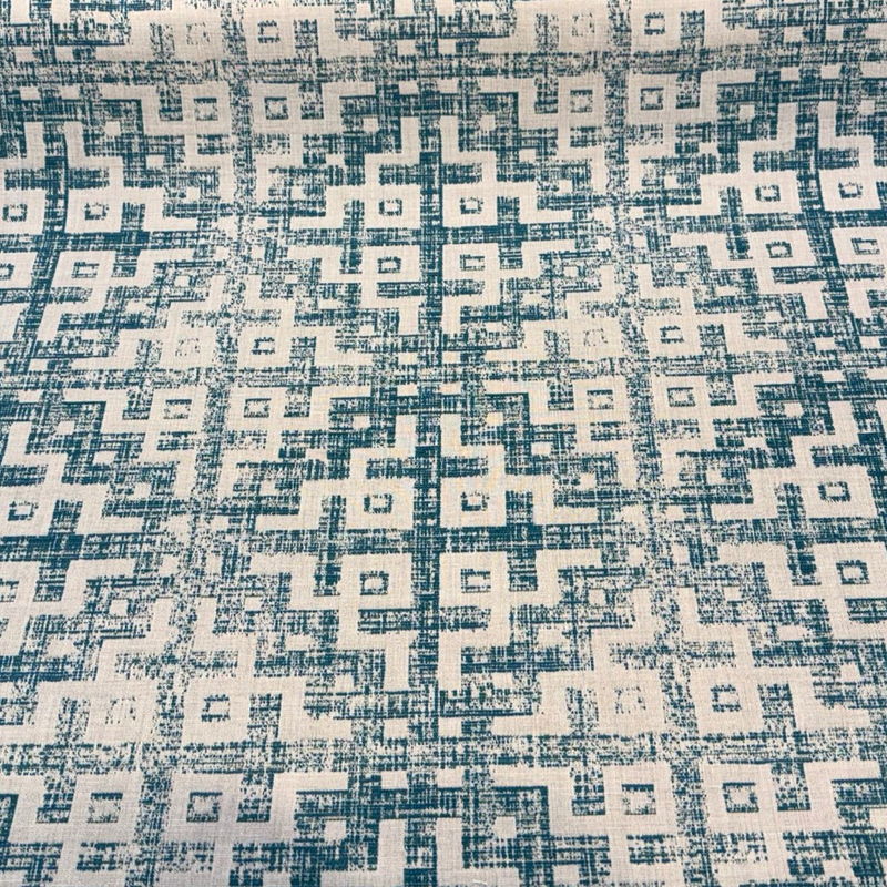 Sunbrella Merchant Lagoon Acrylic Fabric - Distressed Geometric, Lagoon Blue/Ivory, 54" Width (1 Yard)