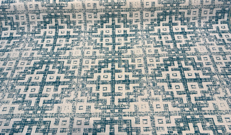 Sunbrella Merchant Lagoon Acrylic Fabric - Distressed Geometric, Lagoon Blue/Ivory, 54" Width (1 Yard)