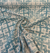 Sunbrella Merchant Lagoon Acrylic Fabric - Distressed Geometric, Lagoon Blue/Ivory, 54" Width (1 Yard)