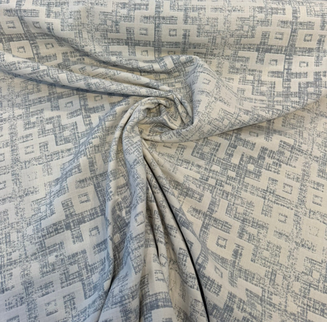 Sunbrella Merchant Mist Blue Solution-Dyed Acrylic Fabric - Distressed Geometric, Mist Blue/Ivory, 54" Width (By The Yard)