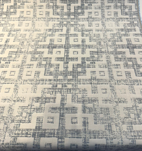 Sunbrella Merchant Mist Blue Solution-Dyed Acrylic Fabric - Distressed Geometric, Mist Blue/Ivory, 54" Width (By The Yard)