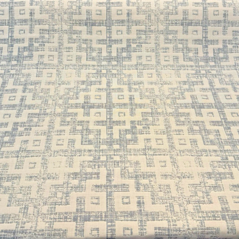 Sunbrella Merchant Mist Blue Solution-Dyed Acrylic Fabric - Distressed Geometric, Mist Blue/Ivory, 54" Width (By The Yard)