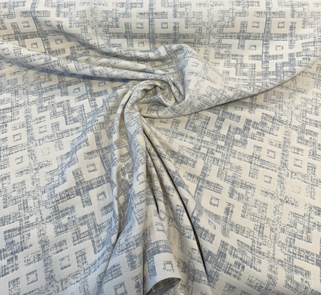 Sunbrella Merchant Mist Blue Solution-Dyed Acrylic Fabric - Distressed Geometric, Mist Blue/Ivory, 54" Width (By The Yard)
