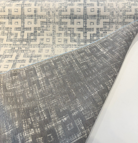 Sunbrella Merchant Mist Blue Solution-Dyed Acrylic Fabric - Distressed Geometric, Mist Blue/Ivory, 54" Width (By The Yard)