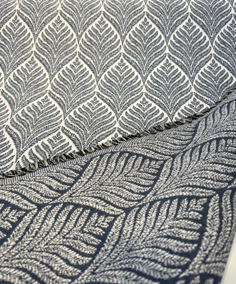 Sunbrella Linnaeus Acrylic Fabric - Indigo Blue Floral Botanical Pattern, 54" Width (1 Yard)