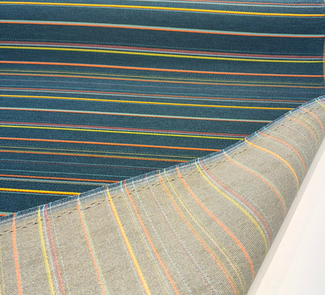 Sunbrella Prismatic Lagoon Acrylic Fabric - Lagoon Stripe, Blue/Orange/Yellow/Green, 54" Width (By The Yard)