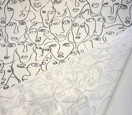 Picasso Eastern Accents Boutique Cotton Fabric - White Snow, Black Linework, 54" Width (1 Yard)