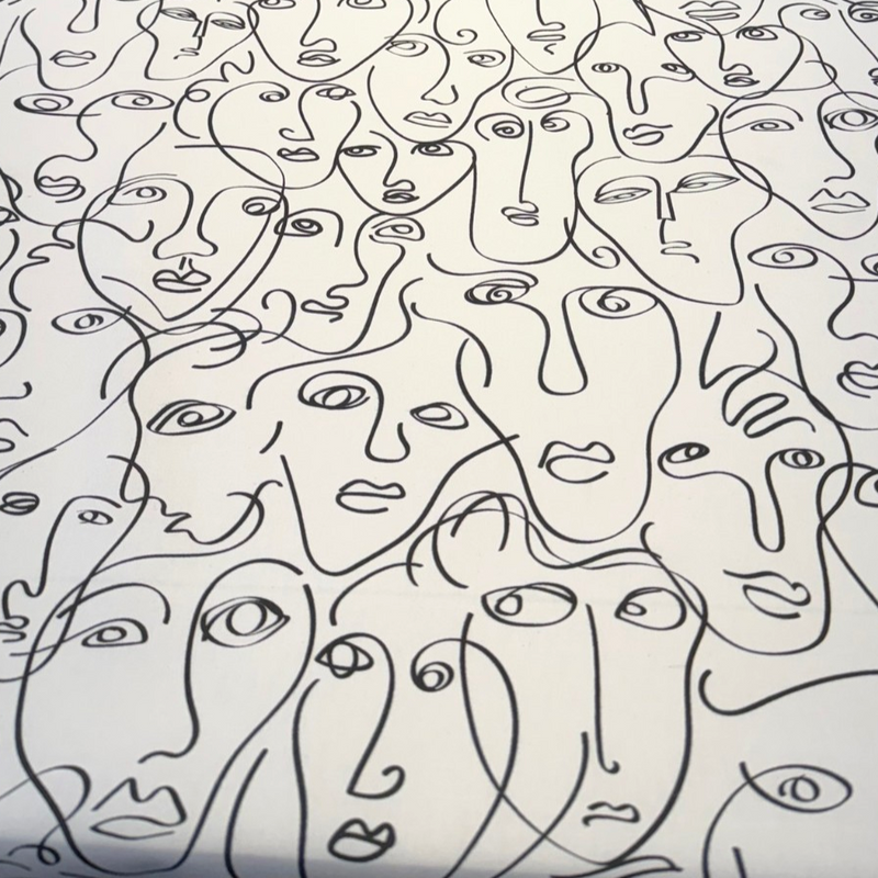 Picasso Eastern Accents Boutique Cotton Fabric - White Snow, Black Linework, 54" Width (1 Yard)