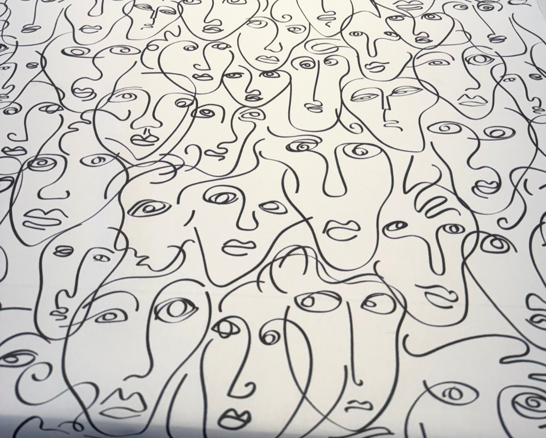 Picasso Eastern Accents Boutique Cotton Fabric - White Snow, Black Linework, 54" Width (1 Yard)