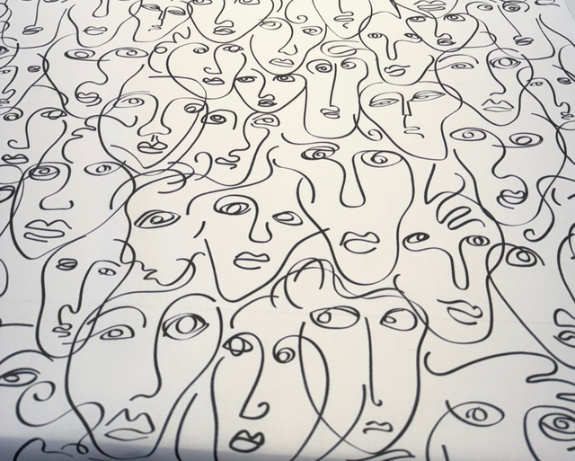 Picasso Eastern Accents Boutique Cotton Fabric - White Snow, Black Linework, 54" Width (1 Yard)
