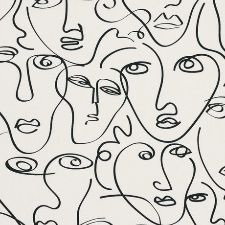 Picasso Eastern Accents Boutique Cotton Fabric - White Snow, Black Linework, 54" Width (1 Yard)