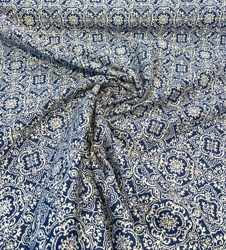 Amalfi Sunbrella Acrylic Fabric - Azure Blue/Ivory Damask, 54" Width, 7.5" Repeat (1 Yard)