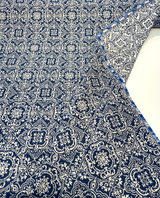 Amalfi Sunbrella Acrylic Fabric - Azure Blue/Ivory Damask, 54" Width, 7.5" Repeat (1 Yard)